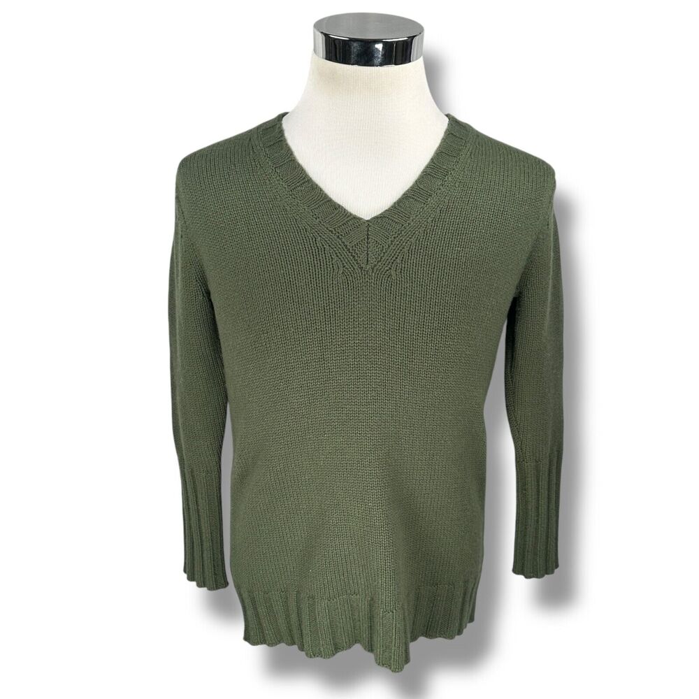 fourTWELVE‎ Studio 412 Sweater Women’s XS Olive Sage Green 100% Cashmere V-Neck